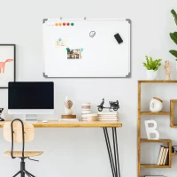 HOMCOM Whiteboard, magnetisch bord, notitiebord, inclusief accessoires, 4 stiften, 1 spons, 10 magneten, wit + zilver(m-2)