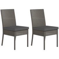 Outsunny Set of Two Armless Rattan Garden Chairs - Dark Grey(m-1)