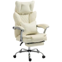 HOMCOM Executive Office Chair, PU Big and Tall Office Chair 180 kg with Wide Seat, Reclining, Lumbar Support, Beige(m-1)