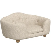 PawHut hondenbank hondenmat hondenmand hondenbank hondenbank kattenbank met kussen achterzak pluche schuim grenen hout beige + lichtgrijs 70 x 47 x 30 cm(m-1)