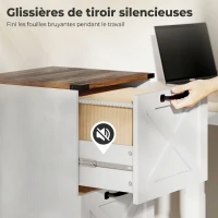 HOMCOM Caisson de Bureau avec 4 Tiroirs, Dossiers Suspendus pour Formats Lettre/A4, Style Rustique, 40x40x131cm, Blanc(m-7)