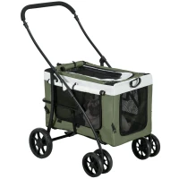 PawHut Huisdierenbuggy voor Honden en Katten, Opvouwbaar, Afneembare Mand, 81 x 58 x 97,5 cm, Zwart+Donkergroen+Wit(m-11)