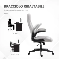 Vinsetto Sedia da Ufficio Ergonomica con Braccioli Ribaltabili e Altezza Regolabile, 67x70x112-122 cm, Grigio(m-6)