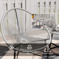 Outsunny 3-delige Loungeset, 2 Stoelen van Kunststof Rotan, 1 Tafel met Glazen Blad, Stalen Frame, Outdoor Meubels, Grijs(m-5)