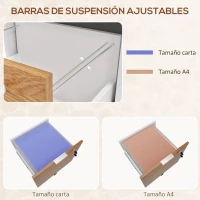 HOMCOM Mueble Archivador con Ruedas 2 Cajones Barra Colgante para Carpetas A4 y Carta Cerradura 42x40x60 cm Blanco y Natural(m-5)