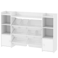 AIYAPLAY Scaffale Portagiochi per Bambini con 8 Contenitori Rimovibili e Armadietti, 140x30x90 cm, Bianco(m-11)