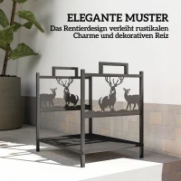 Outsunny Houtopslag voor Binnen 42,5 x 33,5 x 43 cm, Houtopslag voor Haard van Metaal Zwart(m-6)