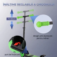 HOMCOM Trotinetă Electrică Pliabilă pentru Copii 6+ Ani cu Înălțime Reglabilă, 71x36.5x75-80 cm, Negru și Verde(m-6)