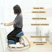 Vinsetto Kniestoel, ergonomische zittingkruk, gewatteerde kruk voor gezonde zithouding, berkenhout, 120 kg belastbaar, Blauw(m-5)
