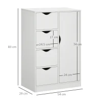 HOMCOM Bathroom Cabinet, Freestanding Storage Cabinet with 4 Drawers, Door Cupboard for Living Room, Kitchen, Bedroom, White(m-3)