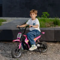 AIYAPLAY Kids Electric Motorbike, 24V Ride On Motorcycle with 3 Speeds and Rear Suspension, Dirt Bike for 8-12 Years Old, Pink(m-10)
