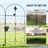 Outsunny Decorative Garden Fencing, 8PCs 44in x 12.5ft Outdoor Picket Fence Panels, Rustproof Metal Wire Landscape Flower Bed Border Edging, Black(m-4)