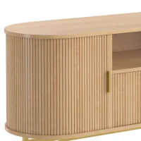 HOMCOM Meuble TV 140 cm avec 2 Prises et 2 Ports, Meuble Télé pour 84 Pouces, 2 Portes Battantes, 2 Portes Coulissantes, Chêne(m-12)