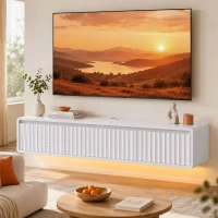 HOMCOM Meuble TV Suspendu Flottant 120 cm avec Éclairage LED et Prises, Meuble Télé pour Téléviseur 65 Pouces, Blanc(m-15)