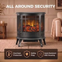 HOMCOM Electric Fireplace Stove, Freestanding Electric Fire Heater with Realistic LED Flame, 2000W, Black(m-7)