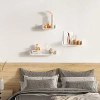 HOMCOM Floating Shelves, Set of 3 Wall Shelf, Shelves for Wall Invisible Mounting, Bedroom Living Room, White(m-2)