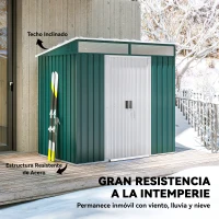 Outsunny Cobertizo de Jardín 195x122x181,5 cm con Puertas Correderas 2 Ventanas y Ganchos para Almacenar Herramientas Verde(m-6)