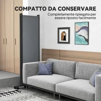 Outsunny Paravento da Esterno e Interno a 4 Pannelli Pieghevole con Ruote, 221x50x172cm, Grigio Scuro(m-7)