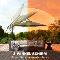 Outsunny afneembare parasol zweefparasol zwengelparasol met handkruk, koffie(m-6)