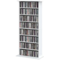 HOMCOM Smalle mediakast, 8 niveaus, 6 verstelbare legplanken, 8 vakken, voor 360 cd's, wit(m-14)