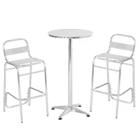 Outsunny Set Tavolino Alto con 2 Sgabelli da Bar, Arredamento da Giardino in Alluminio e Acciaio Colore Argento(m-1)