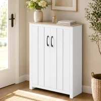 HOMCOM Sapateira 4 Níveis 12 Pares Armário para Sapatos 2 Portas e Prateleiras Ajustáveis 80x32,8x105 cm Carvalho e Branco(m-5)