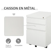 HOMCOM Caisson de bureau mobile rangement bureau sur roulettes 3 tiroirs verrouillables 39 x 48 x 60 cm blanc(m-5)