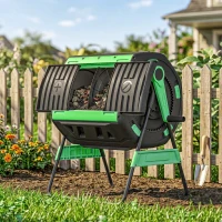 Outsunny compostcontainer, 200L dubbele kamer compostbak met verstelbare ventilatieopeningen, BPA-vrij, groen(m-8)