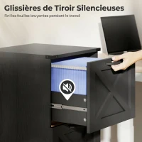 HOMCOM Caisson de Bureau avec 4 Tiroirs, Dossiers Suspendus pour Formats Lettre/A4, Style Rustique, 40x40x131cm, Noir(m-7)