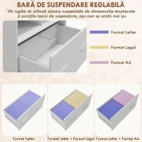 HOMCOM Dulap Lateral de Arhivare cu Roți și Raft Deschis, Sertar Spațios, Bară Reglabilă, Alb(m-5)