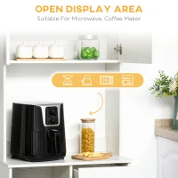 HOMCOM Tall Kitchen Cupboard, Kitchen Cabinet with Doors, Shelves, Drawer and Open Countertop, Storage Cabinet for Living Room, Dining Room, White(m-5)
