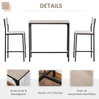 HOMCOM Bartafel met 2 stoelen 3-delige tafelset barstoel barkruk MDF naturel zwart(m-4)