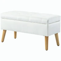 HOMCOM Gestoffeerde Bank met Opbergruimte, Fluweelachtige Stofbekleding, Houten Poten, Voor Woonkamer, Slaapkamer, Hal, 80 x 35 x 42 cm, Wit(m-10)