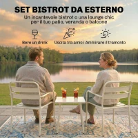 Outsunny Set Bistrò 3 pezzi: tavolino in vetro e 2 sedie, arredo esterno bianco.(m-4)