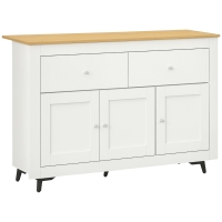 HOMCOM Aparador con 2 Cajones 3 Puertas Estante Ajustable Mueble Auxiliar de Cocina 117x35x80 cm Blanco