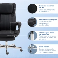 Vinsetto Chaise de bureau siège pivotant dossier inclinable hauteur réglable 65 x 61 x 105-113 cm noir(m-8)