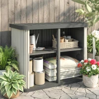 Outsunny Coffre de Rangement Extérieur 480 L, 2 Niveaux avec Portes Coulissantes Résistant aux UV, 120,5x59,5x92cm, Marron Clair(m-10)