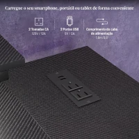 HOMCOM Birou colțar reversibil cu LED, prize de curent și USB, rafturi și suport pentru monitor, negru(m-5)