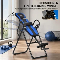 HOMCOM inversiebank opvouwbare zwaartekrachttrainer met twee beweegbare wielen set rugkussen metaal ABS zwart + blauw 132 x 71 x 145 cm(m-6)
