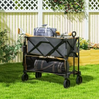 Outsunny Double Decker Folding Festival Trolley on Wheels, 200KG & 350L Capacity Collapsible Wagon Festival Trolley Cart with 134cm Extended for Camping Sports Shopping Garden and Beach, Grey(m-2)
