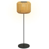Outsunny Rieten Buitenlamp, Zonne Tuinlamp, Automatische Aan/Uit, LED, Weerbestendig, Metalen Frame, Ø34 x 130cm, Zwart/Geel(m-11)