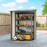Outsunny Casetta da Giardino Porta Attrezzi in Acciaio Galvanizzato con Porta, 100x104x160 cm, Marrone e Grigio Scuro(m-7)