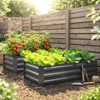 Outsunny Hochbeet Gartenbeet Kräuterbeet, wetterbeständig, offener Boden, 100 x 60 x 30 cm, Dunkelgrau(m-2)