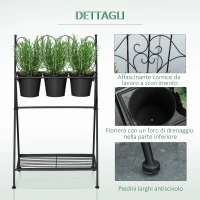 Outsunny Portapiante in Metallo Pieghevole con 3 Vasi e Ripiano Inferiore per Casa e Giardino, 47x37x78.5cm, Nero(m-7)