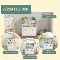 AIYAPLAY Libreria per Bambini 3-8 Anni a 3 Ripiani con Cassetto Inferiore, in MDF, 62.5x30x70 cm, Bianco(m-7)