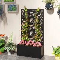 Outsunny Metal Garden Bed for Garden with Trellis, Wall Mounted or Freestanding Raised Planter with Privacy Screen(m-10)