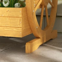 Outsunny Houten Plantenbak met 3 Lagen en Wagenwieldecoratie - 62 x 61 x 57 cm(m-9)