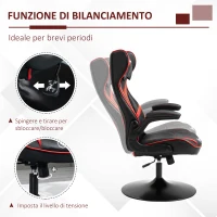 Vinsetto Sedia da Gaming, Sedia Ergonomica per Computer con Funzione Basculante, Sedia Girevole, Regolabile in Altezza, Acciaio, 67 x 75 x 106-112cm, Nero e Rosso(m-5)