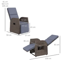 Outsunny 148° Reclining Rattan Garden Armchair, with Footrest - Brown/Grey(m-3)