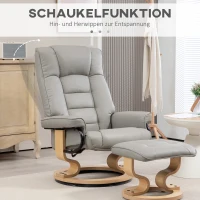 HOMCOM Relaxfauteuil met Voetenbankje, Draaibaar & Kantelbaar, Kunstlederen Bekleding, tot 150 kg, Houten Frame, Grijs(m-6)